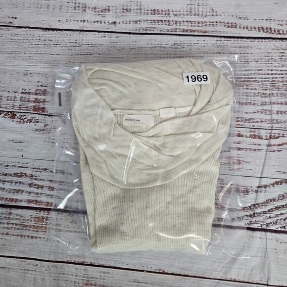 Anthro Sleeping on Snow Cream Cowl Asymmetric Tunic Sweater M Fairy Flowy Top - Picture 9 of 9